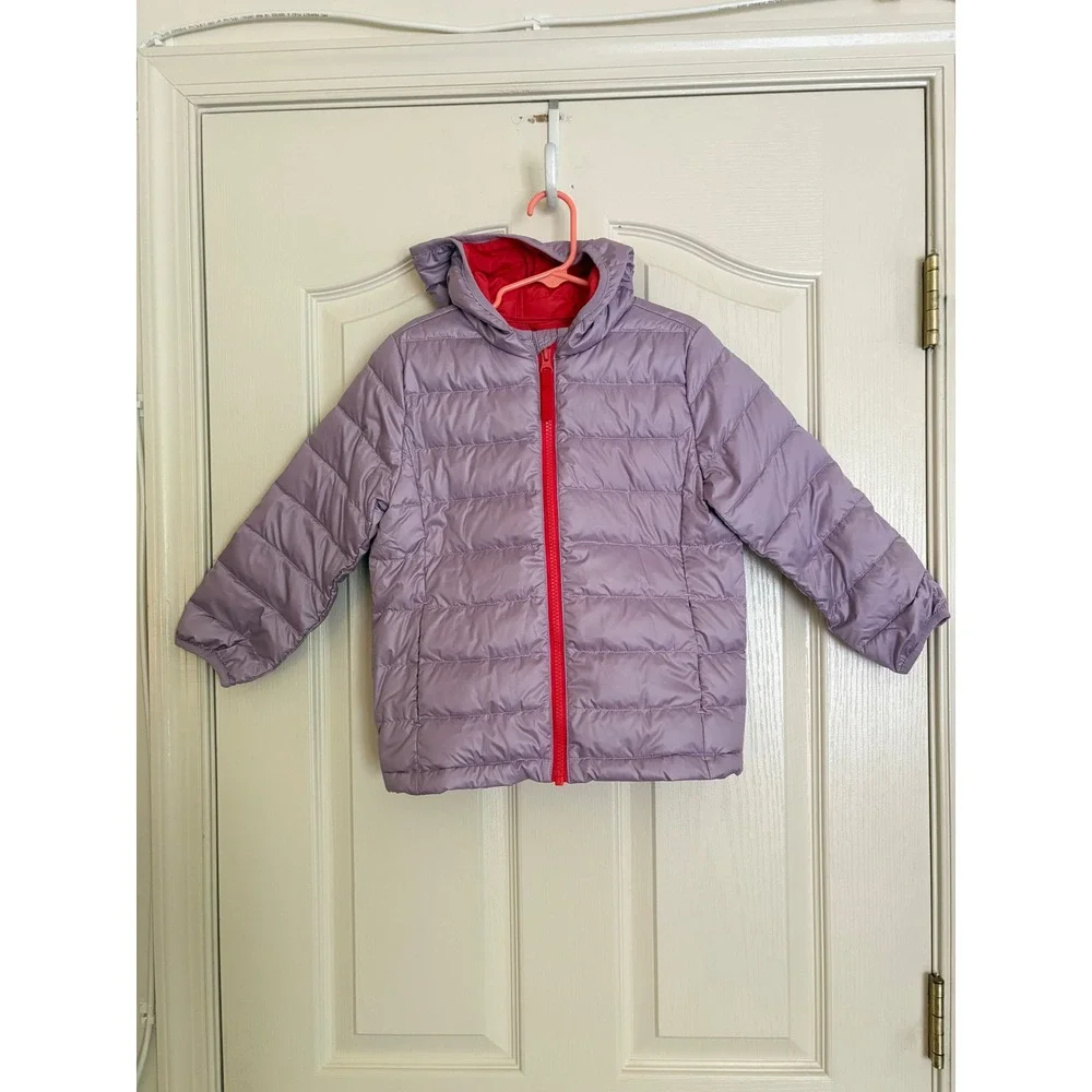 Quince Kids Lightweight Down Hooded Puffer Jacket Lavender Mist 5T LB114803 NWT
